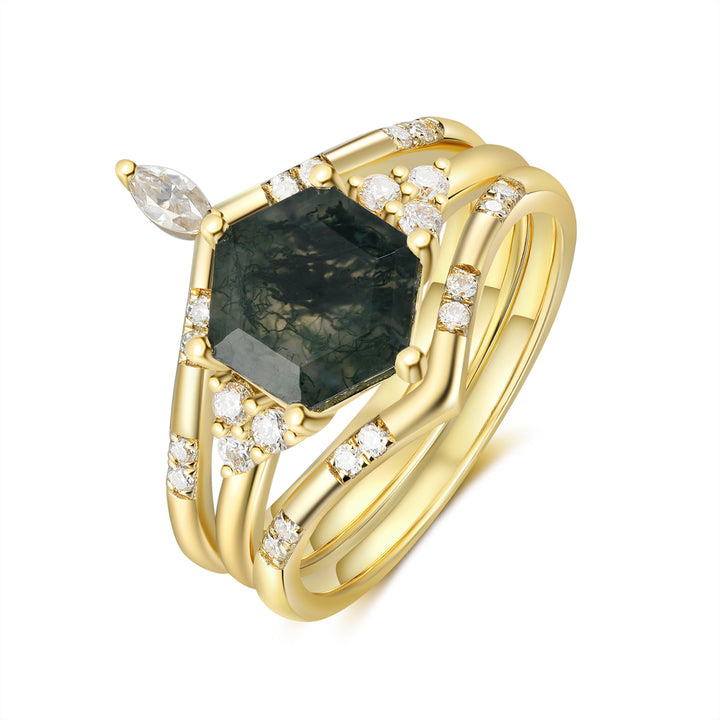 Gold Moss Agate Ring