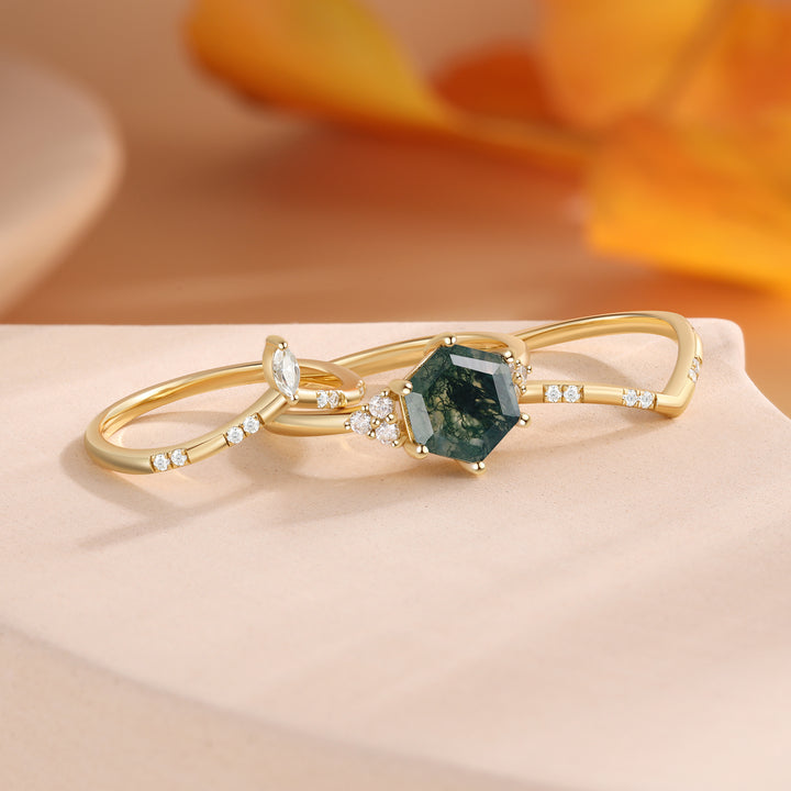 Gold Moss Agate Ring