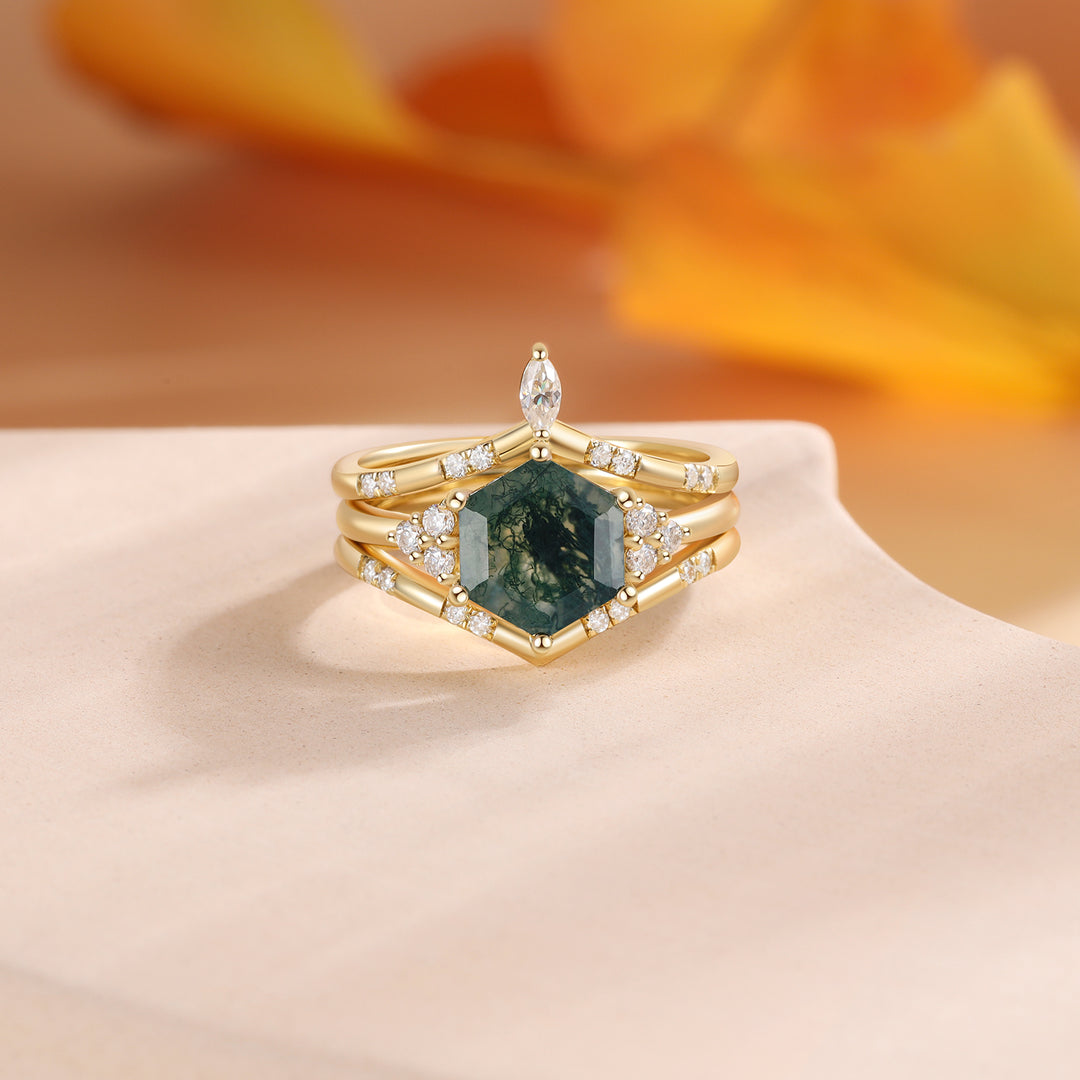 Gold Moss Agate Ring