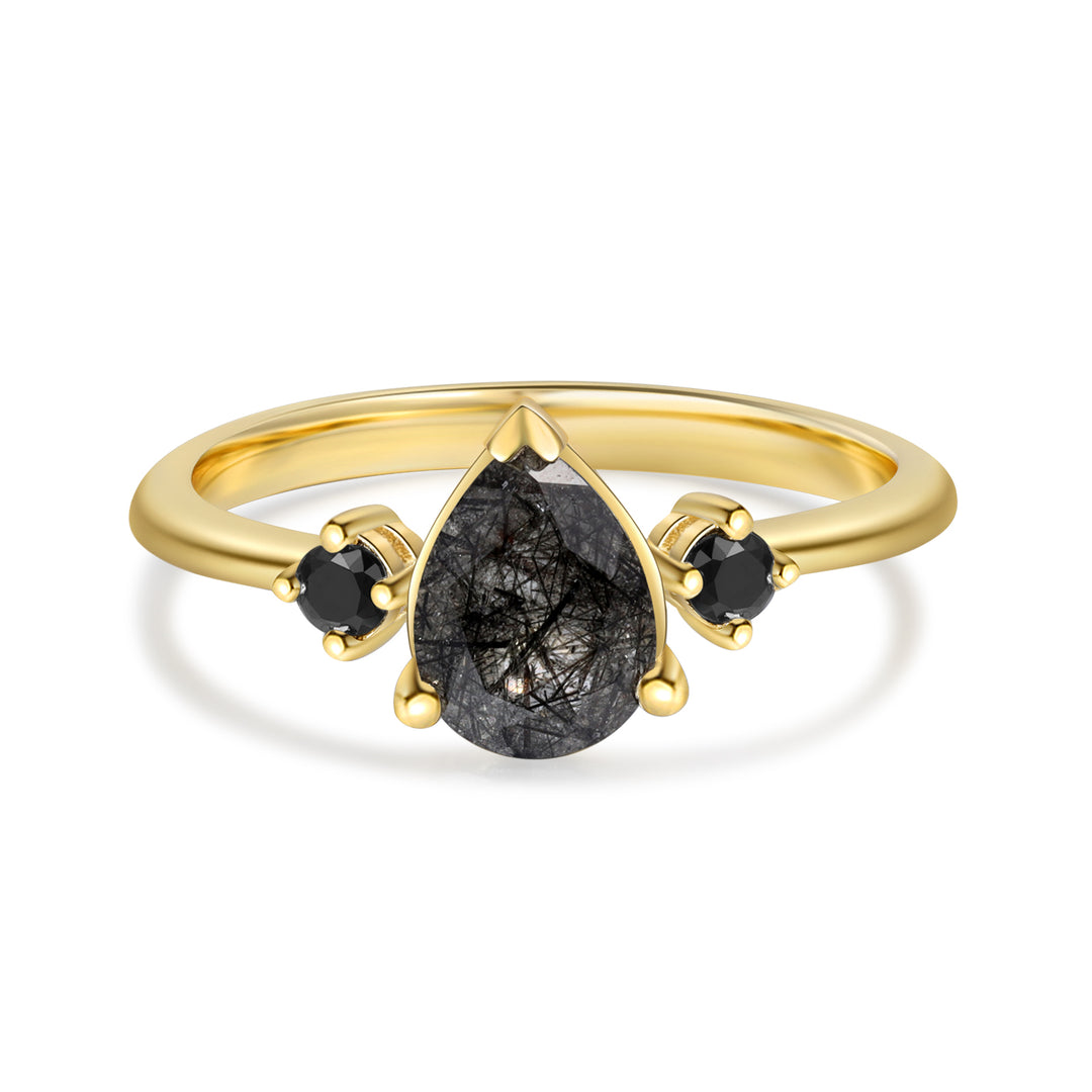 Gold Black Quartz Ring