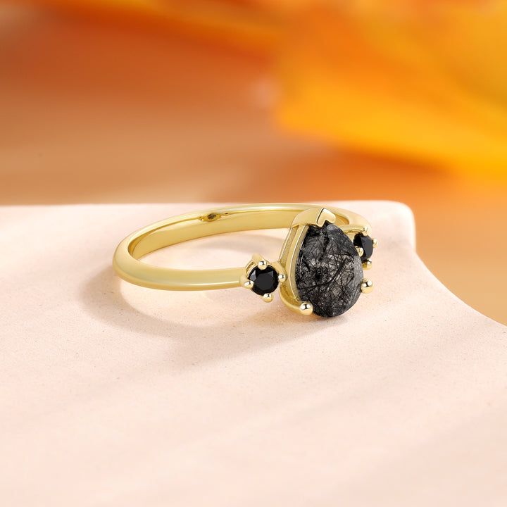 Gold Black Quartz Ring