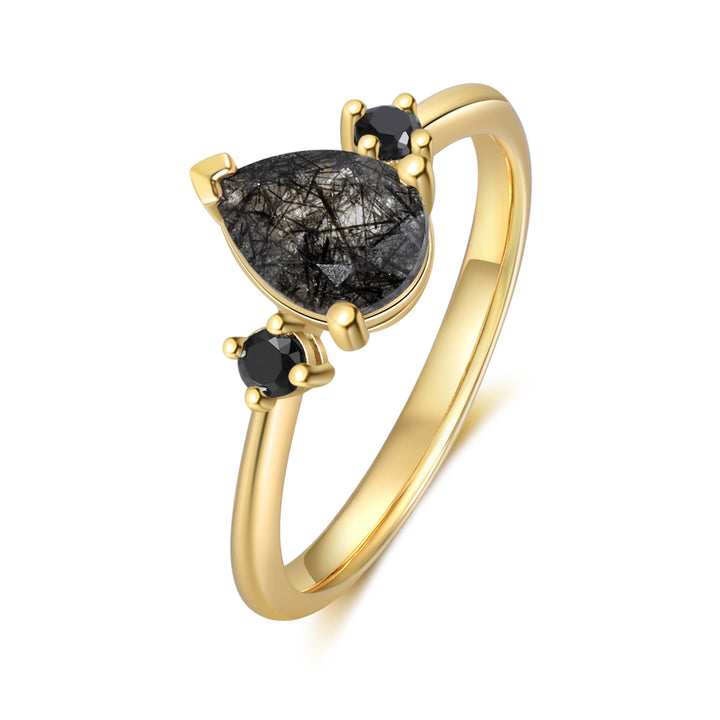 Gold Black Quartz Ring