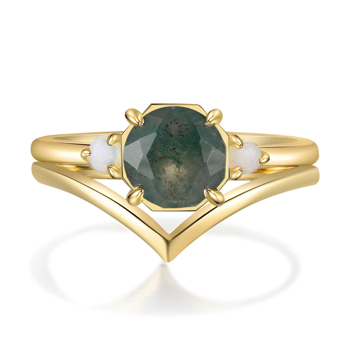 Gold Natural Moss Agate Ring