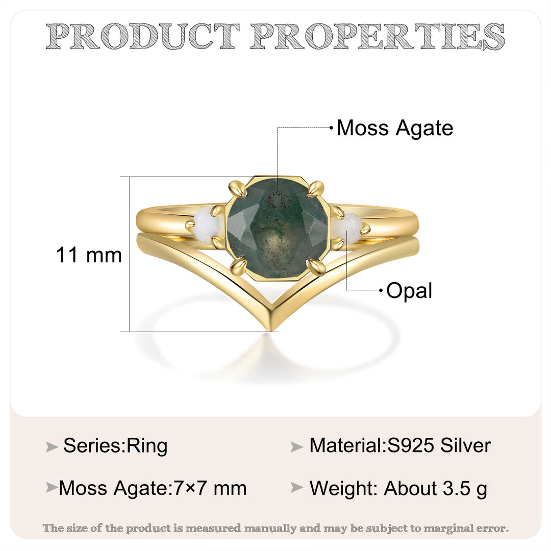 Gold Natural Moss Agate Ring