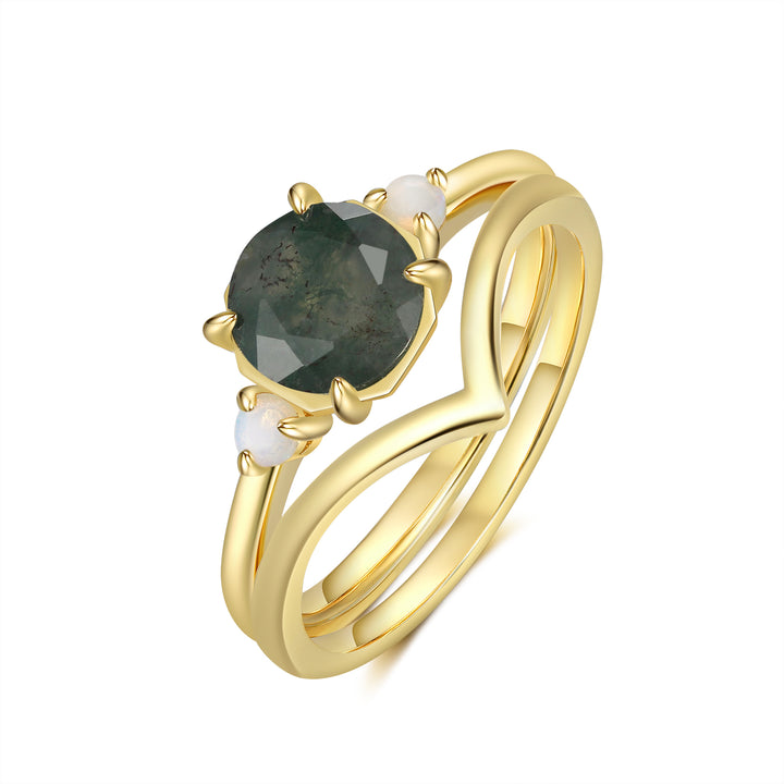 Gold Natural Moss Agate Ring