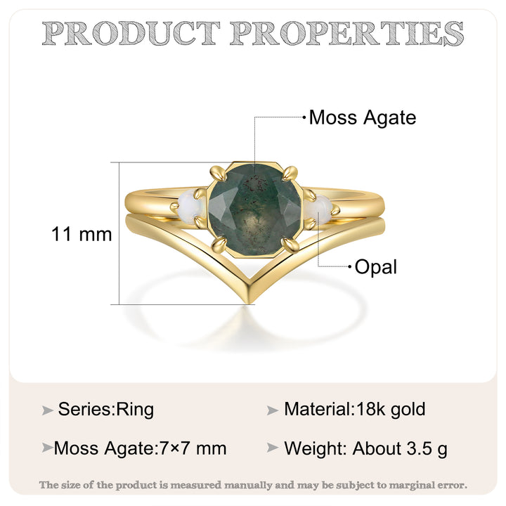 Gold Natural Moss Agate Ring