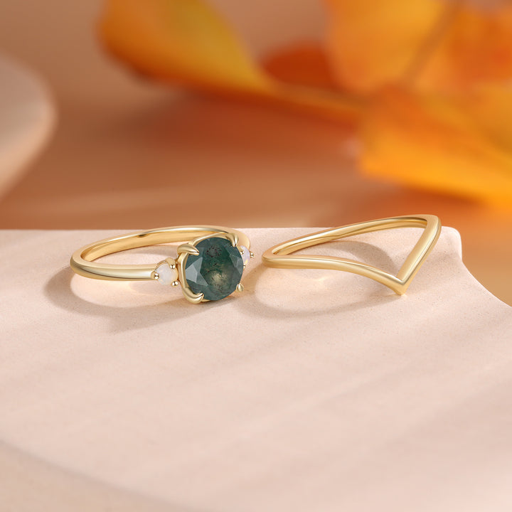 Gold Natural Moss Agate Ring