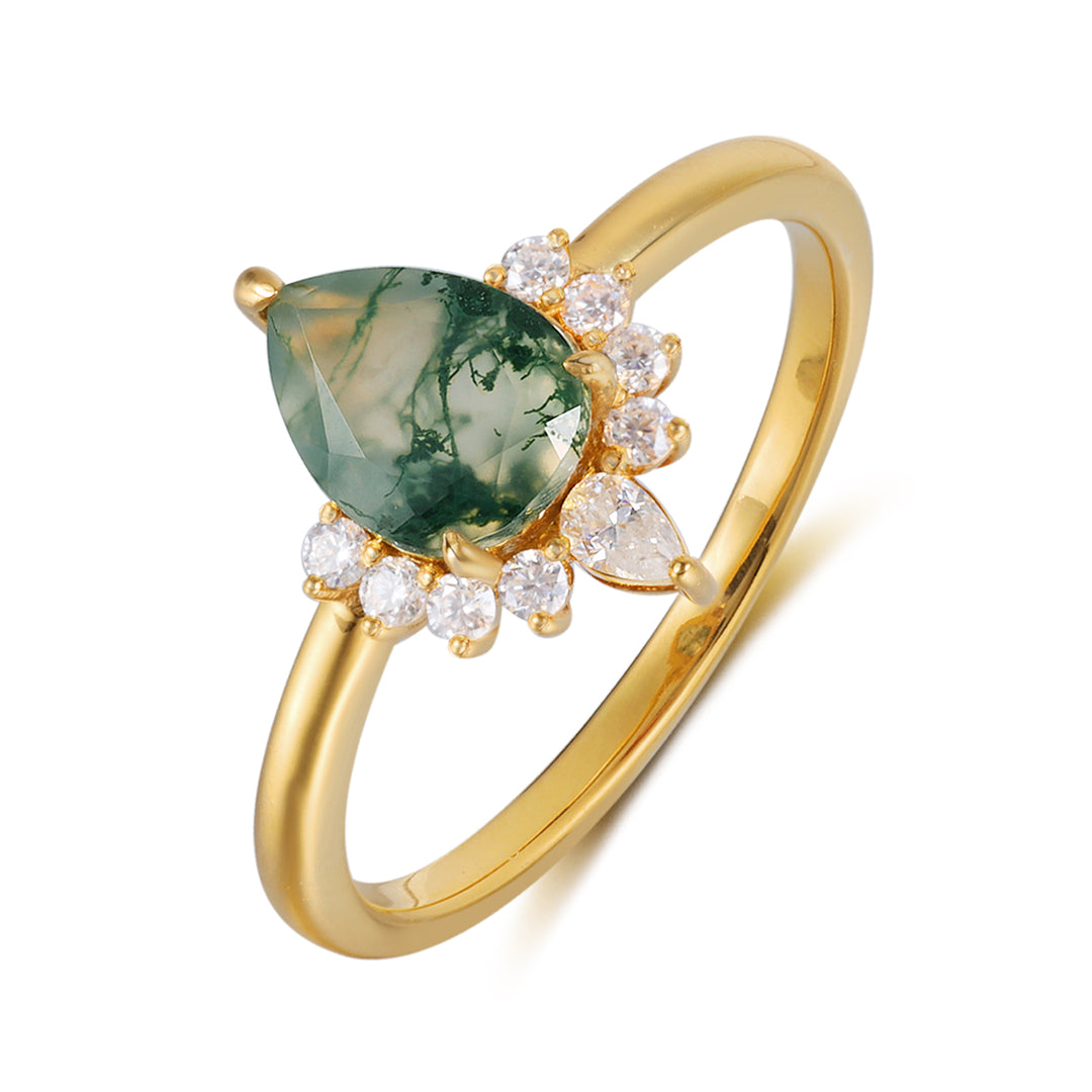 Silver Natural Moss Agate Ring