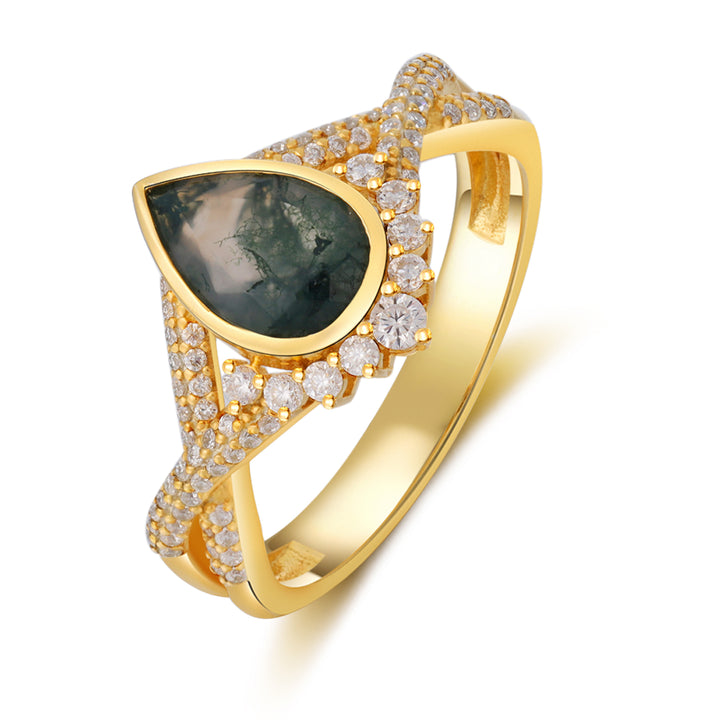 Gold Natural Moss Agate Ring