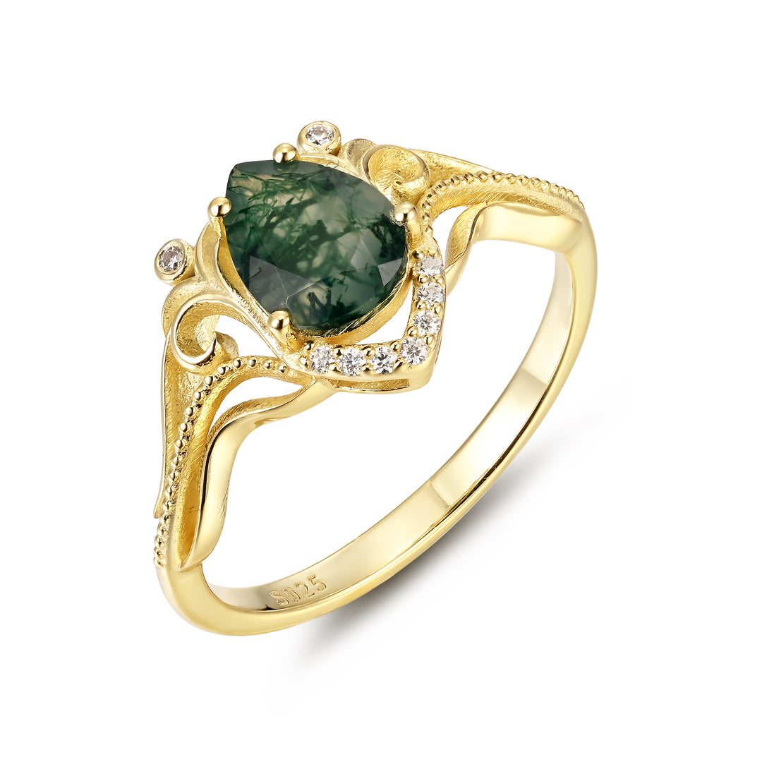 Silver Moss Agate Ring