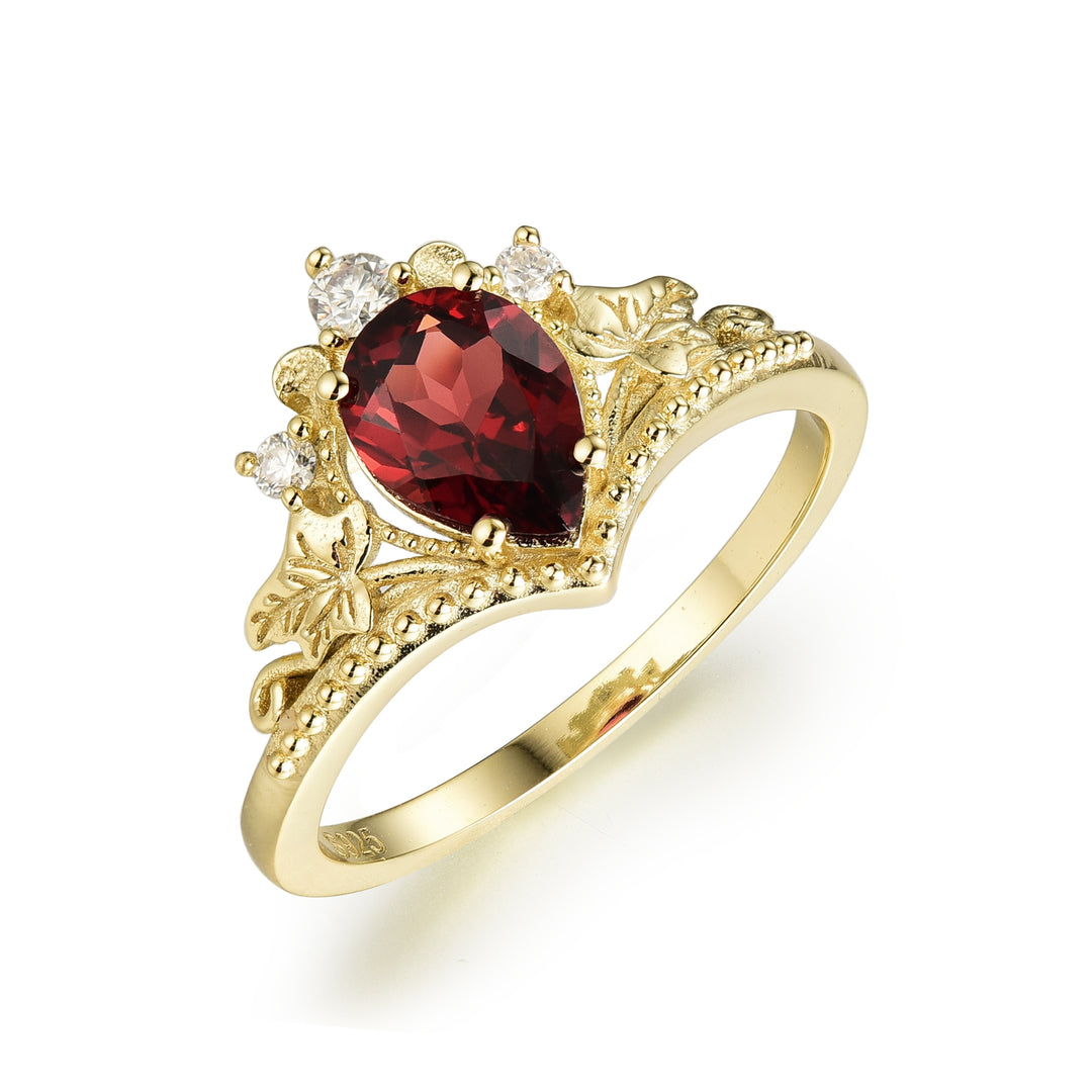 Silver Natural Garnet Ring