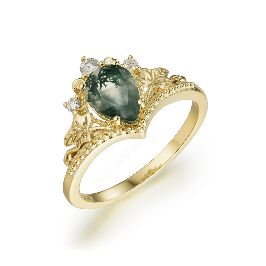 Silver Natural Moss Agate Ring