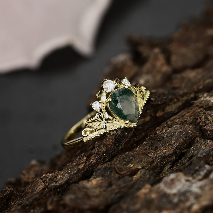 Silver Natural Moss Agate Ring