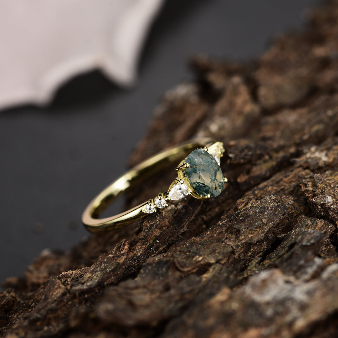 Silver Natural Moss Agate Ring
