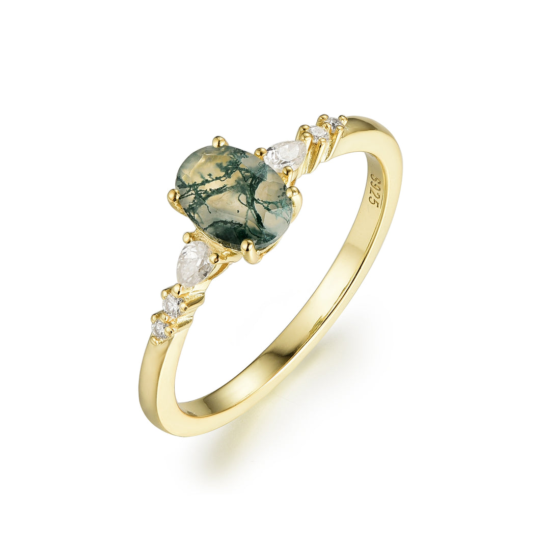 Silver Natural Moss Agate Ring