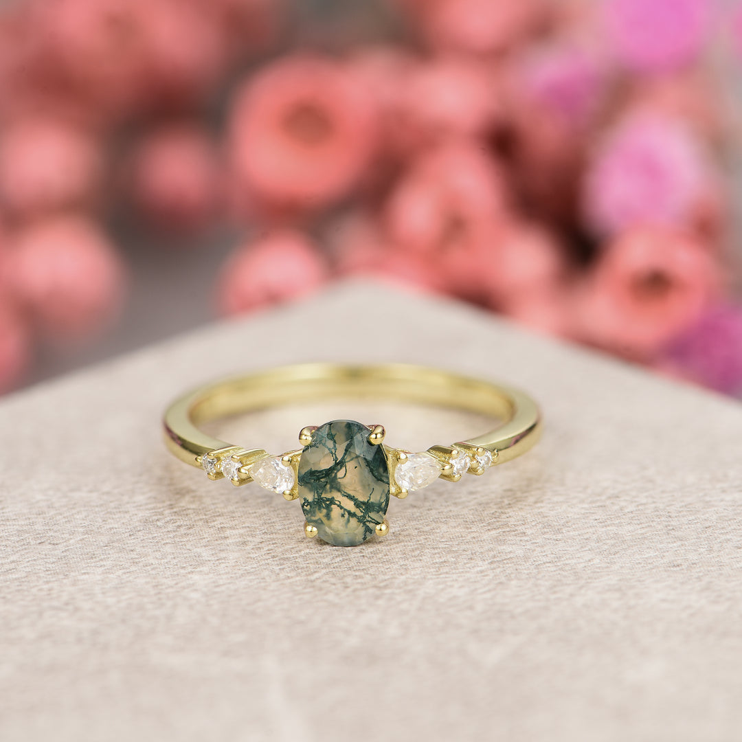 Silver Natural Moss Agate Ring