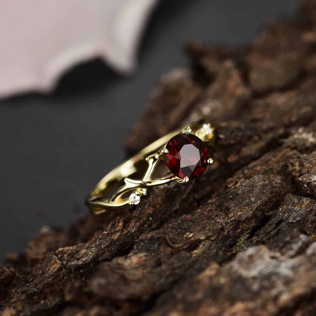 Silver Natural Garnet Ring