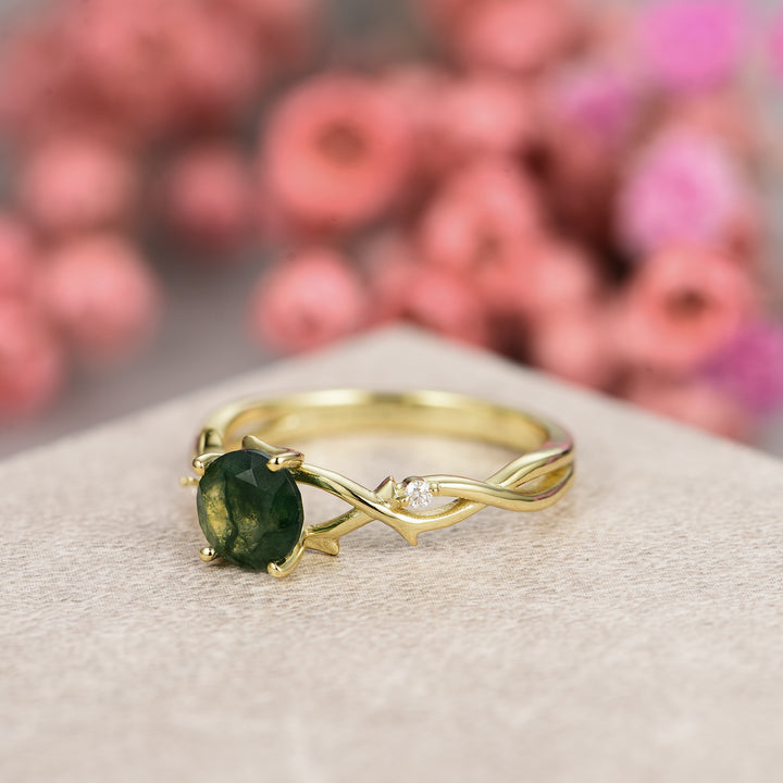Silver Natural Moss Agate Ring