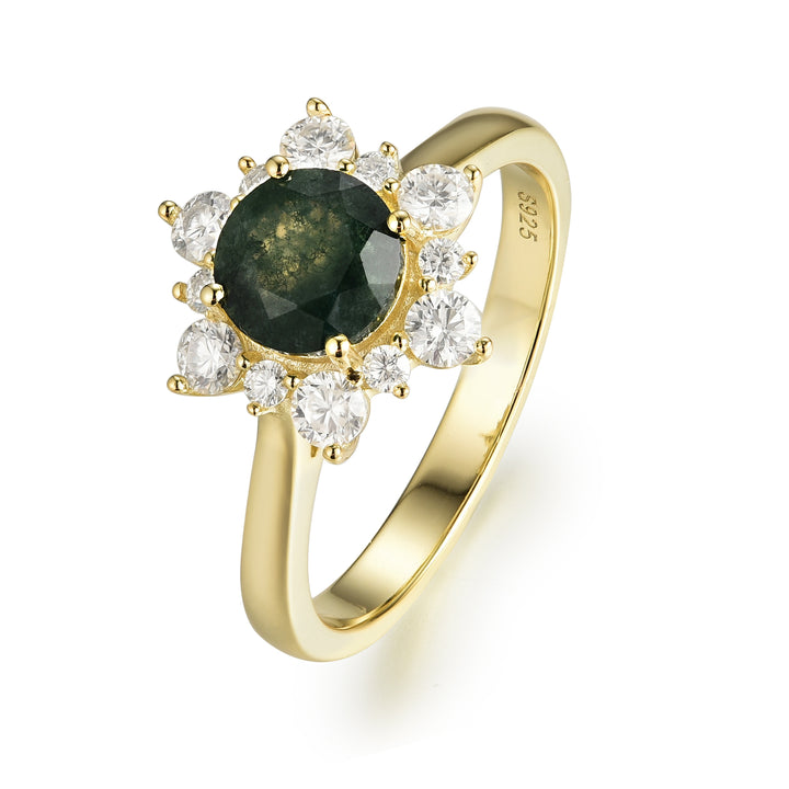 Silver Natural Moss Agate Ring