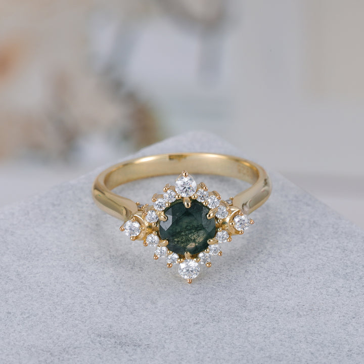 Silver Natural Moss Agate Ring