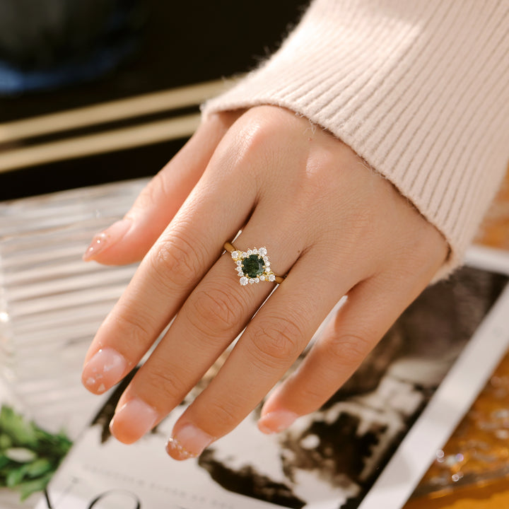 Silver Natural Moss Agate Ring