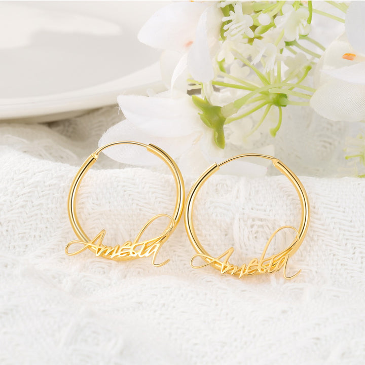 Rhodium Plated Name Earrings