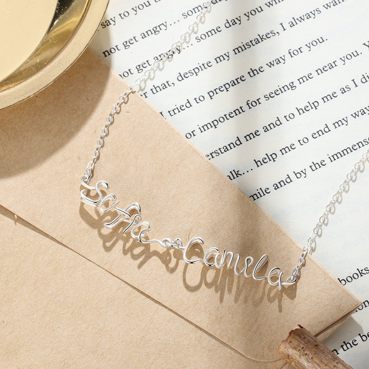 Silver Double Names Necklace