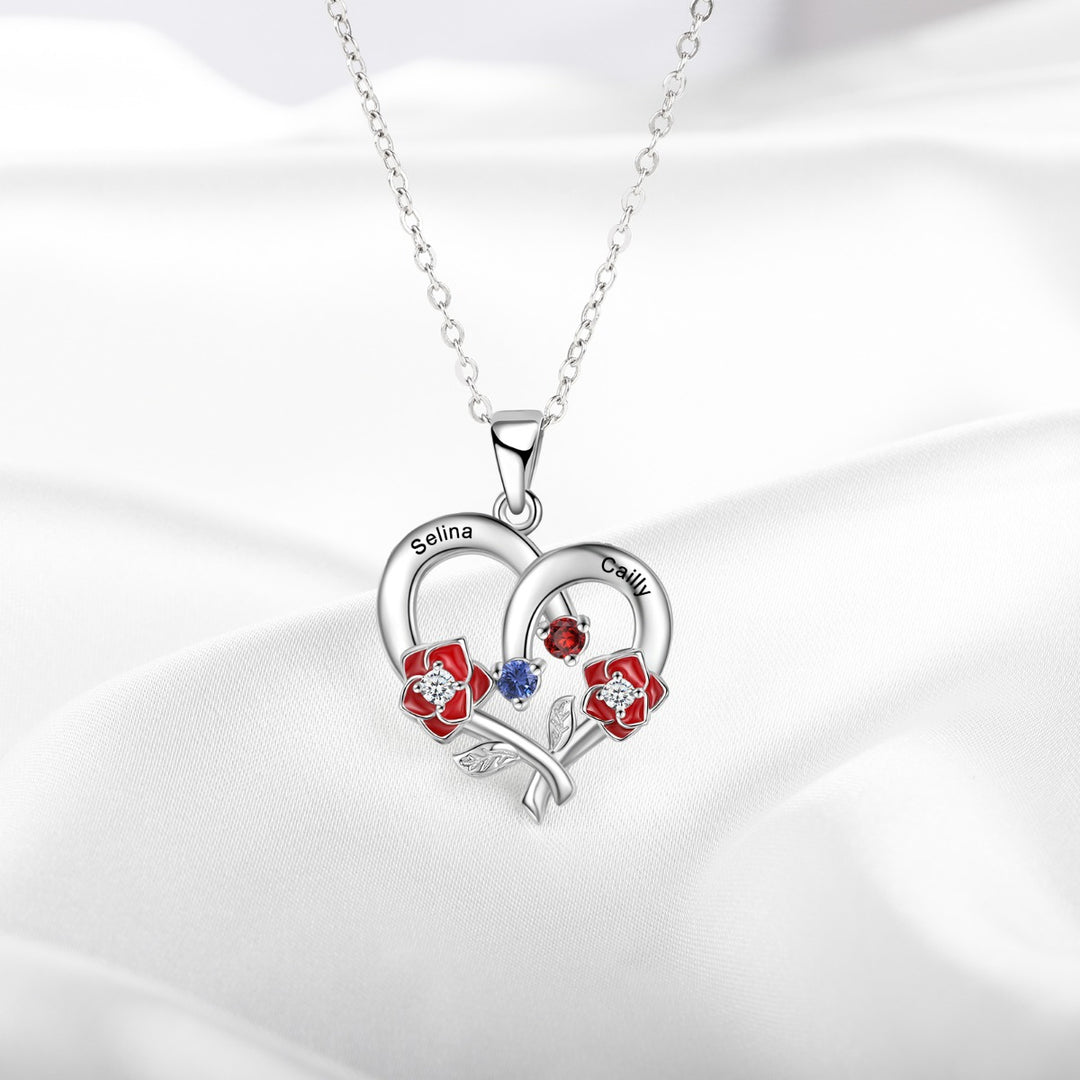 Silver Heart Flower Necklace