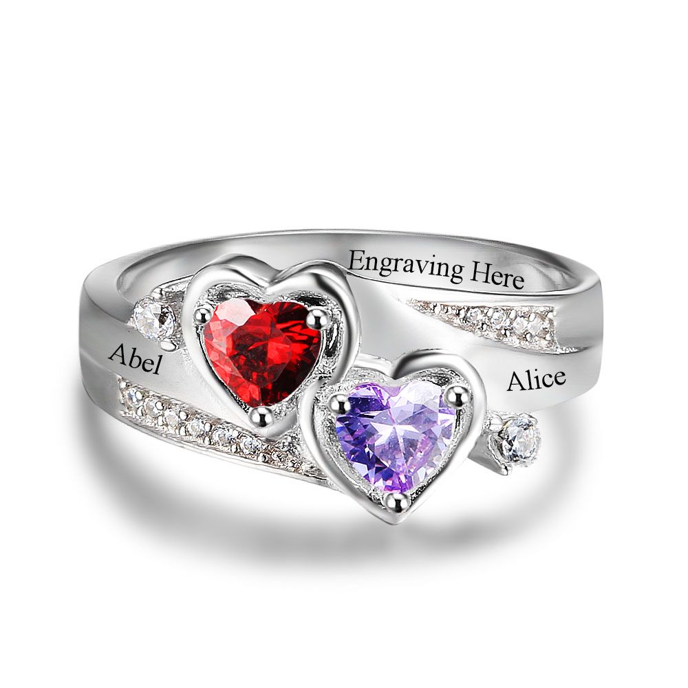 Birthstone & Engraved Silver Ring