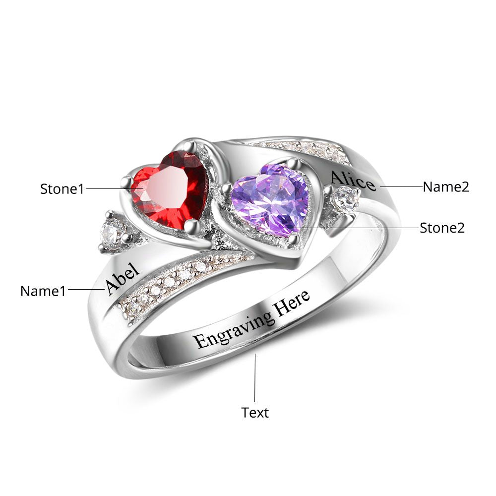 Birthstone & Engraved Silver Ring