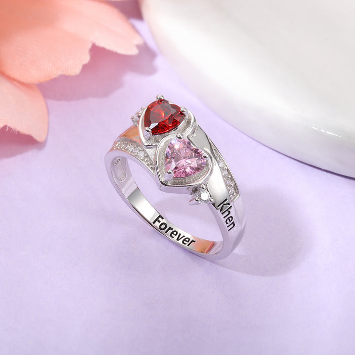 Birthstone & Engraved Silver Ring