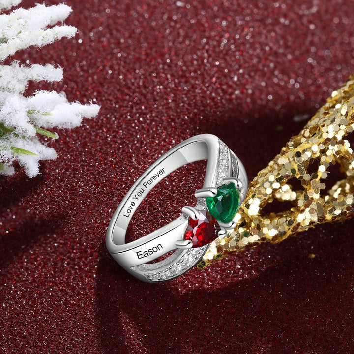 Birthstone & Engraved Silver Ring