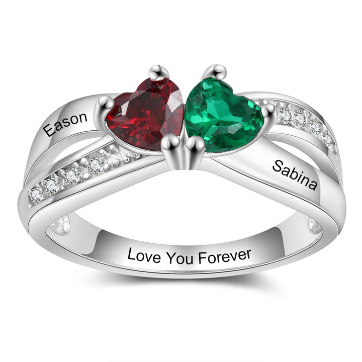 Birthstone & Engraved Silver Ring