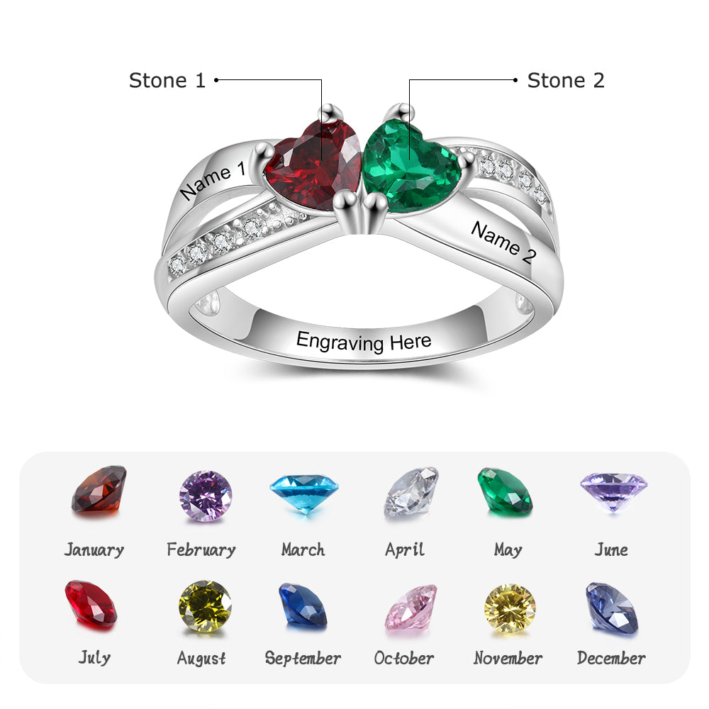 Birthstone & Engraved Silver Ring