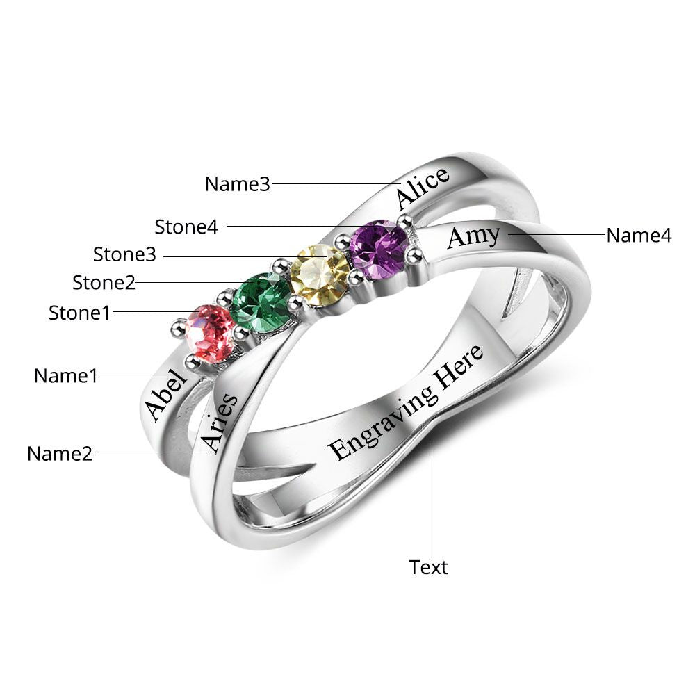 Silver Four Birthstones Rings