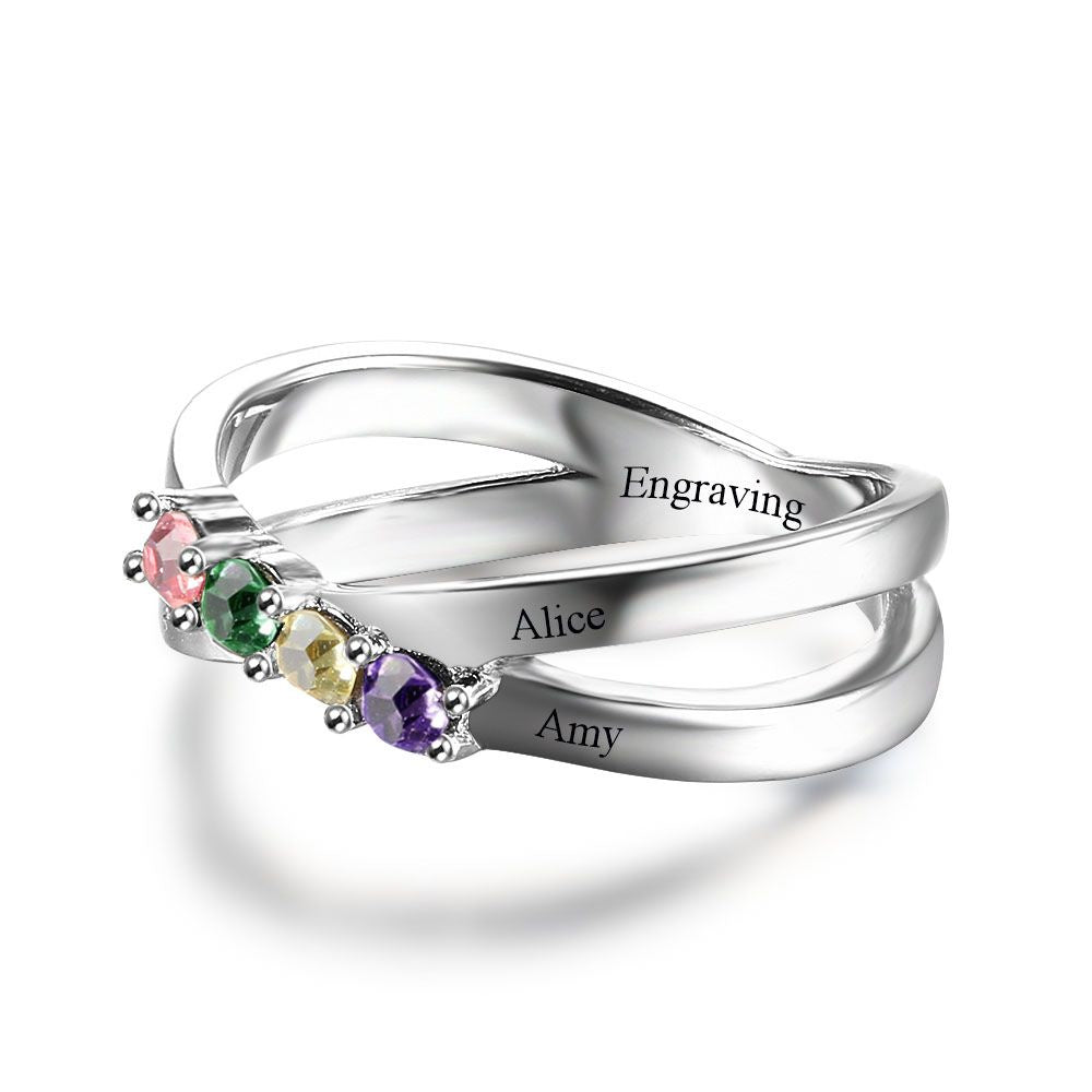 Silver Four Birthstones Rings
