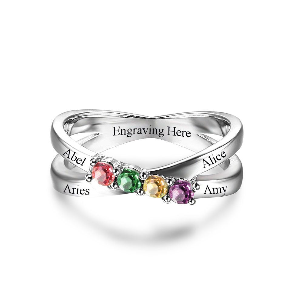 Silver Four Birthstones Rings