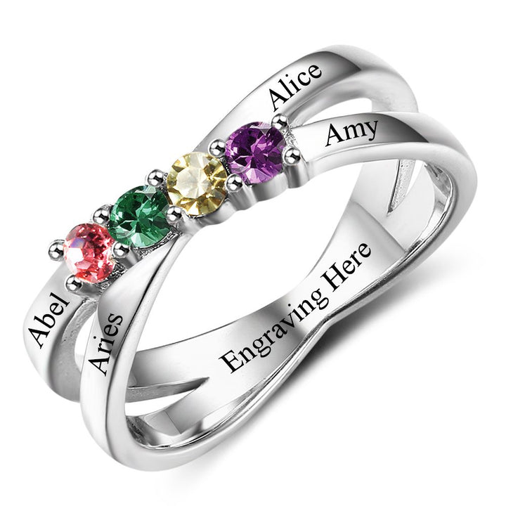 Silver Four Birthstones Rings