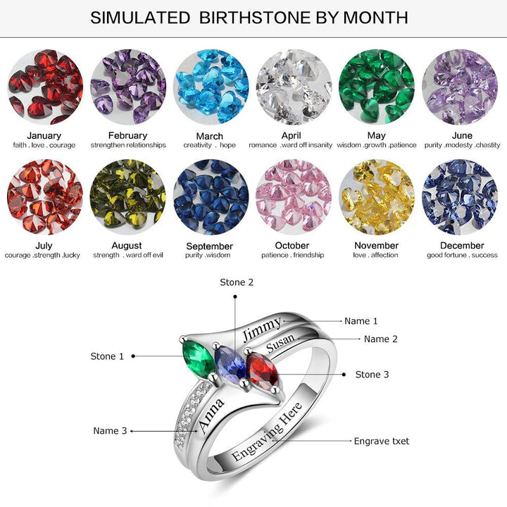 Birthstone & Engraved Silver Ring