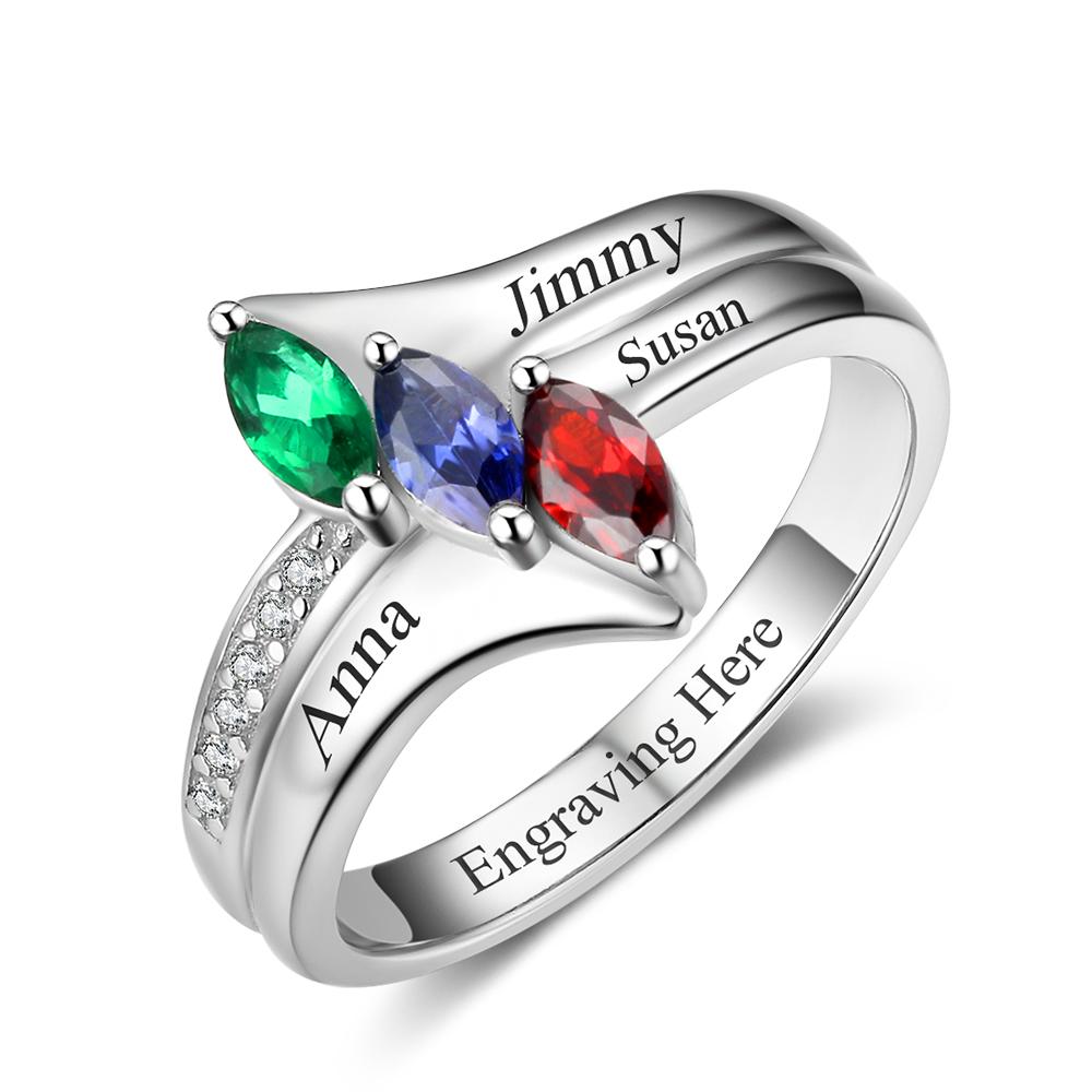 Birthstone & Engraved Silver Ring