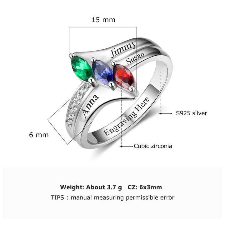 Birthstone & Engraved Silver Ring