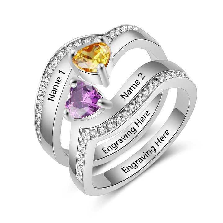 Silver Couple Heart CZ Ring