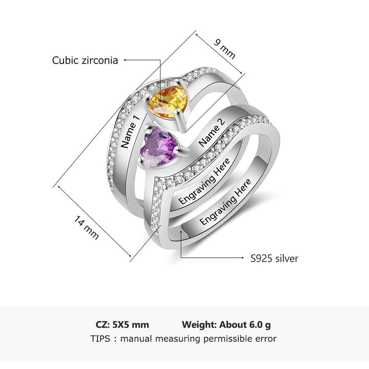 Silver Couple Heart CZ Ring