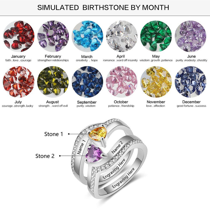 Silver Couple Heart CZ Ring