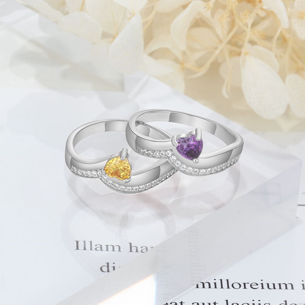Silver Couple Heart CZ Ring
