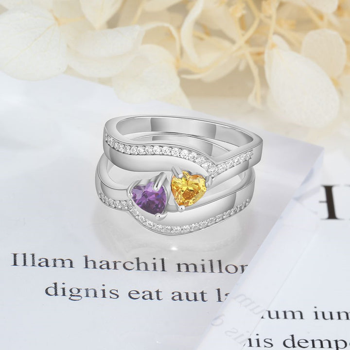 Silver Couple Heart CZ Ring