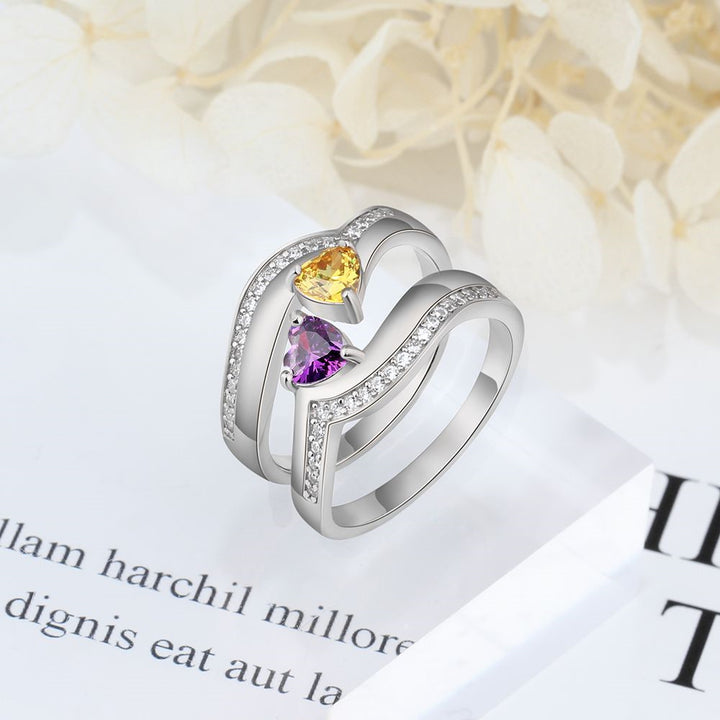 Silver Couple Heart CZ Ring