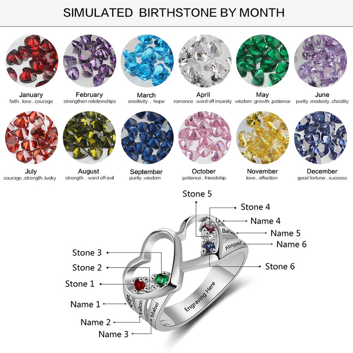 Heart  Rings with Birthstones