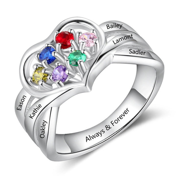 Heart Ring with Birthstones