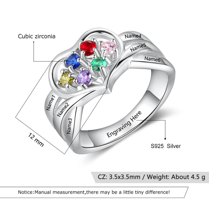 Heart Ring with Birthstones